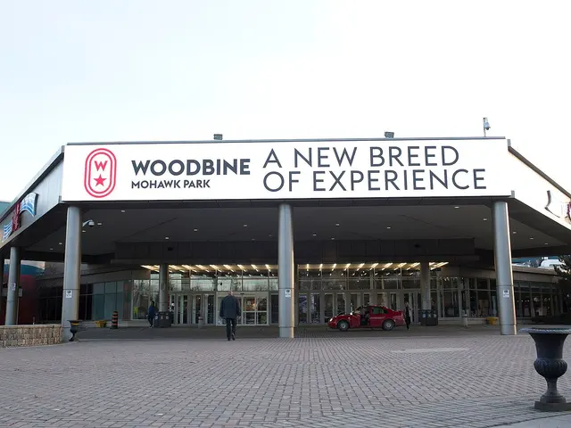 The main entrance canopy of Woodbine Mohawk Park, the racetrack where Elements Casino Mohawk is.